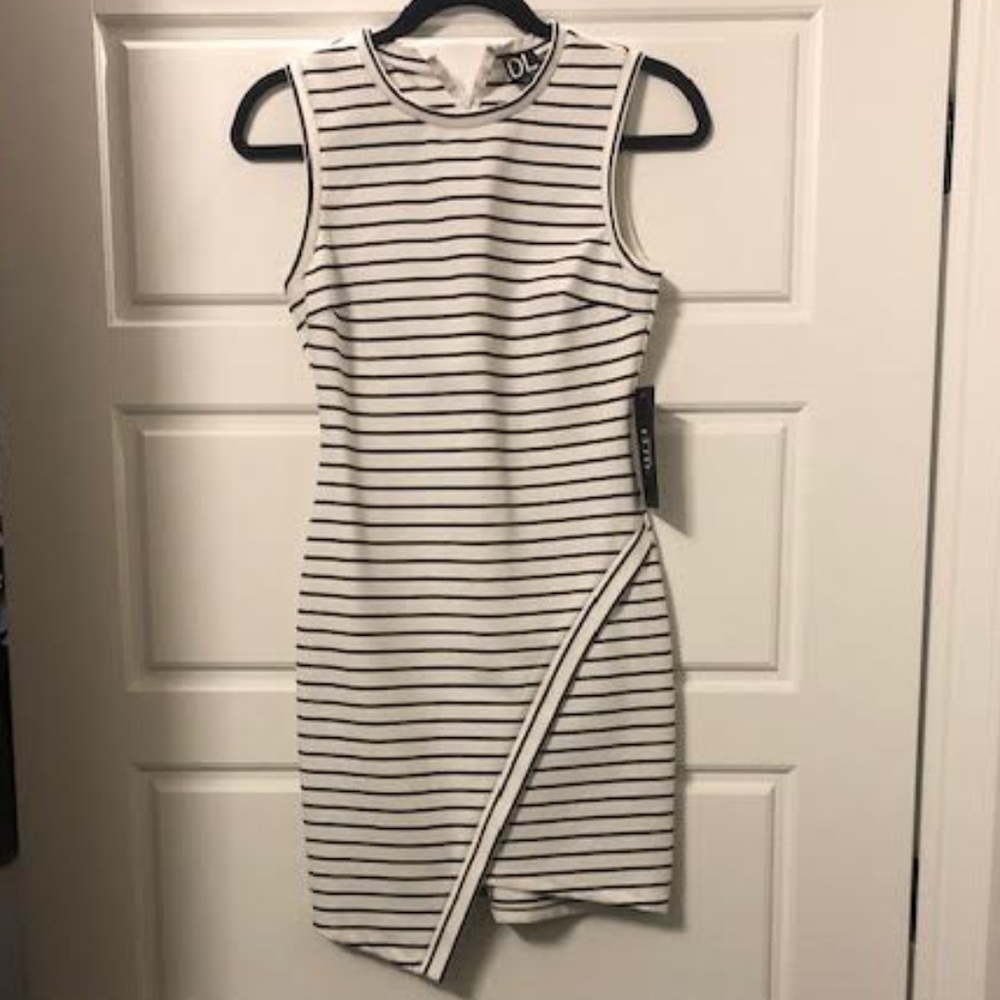 White and black striped mini dress